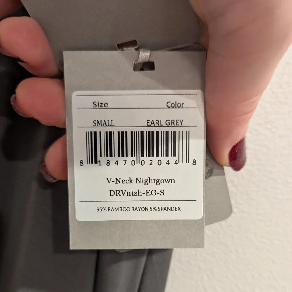 FACEPLANT DREAMS Nwt Bamboo V-Neck Nightshirt S Earl Gray Gray/Green SOFT - Picture 8 of 15